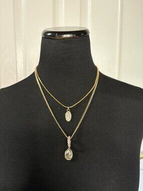 NWT Guess Double Strand Rose Gold Rhinestone Pendant Necklace Y2K